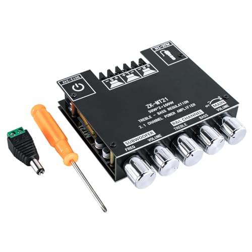ZK-MT21 2.1 Channel Bluetooth Audio Power Amplifier Board 50W×2+100W with Treble and Bass Control for DIY Bluetooth Speaker Home Theater - style: ZK-MT21