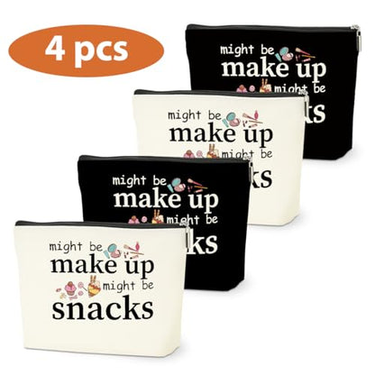 4 PCS Friend Gifts for Women Makeup Bag, Funny Gifts Cosmetic Bag | Snack Bags, Sister Birthday Christmas Graduation Friendship Gift for Daughter from Mom - Might Be Makeup Might Be Snacks - color: Multicolor 0094