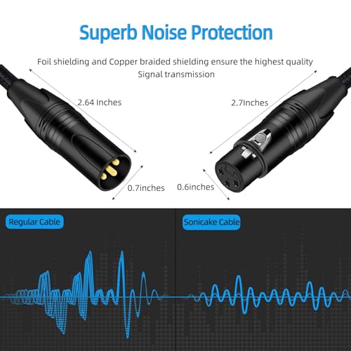 Premium XLR to XlR Cable (3 Feet 2-Pack) Noise-Canceling Balanced Wire Connector, 3 Pin XLR Microphone Cables Oxygen-Free Copper (OFC) Male to Female Mic Cord for Speaker Mixer, Studio,Podcast - size: 3Feet-2Pack-Black