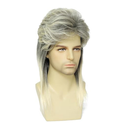 Men's 80s Mullet Wig, Rocker Style Wig Made of Heat-Resistant Synthetic Hair, Perfect for Halloween Costumes, 80s Themed Parties, Cosplay and Daily Wear (Blonde Mix Black) - color: m2058-Blonde Mix Black