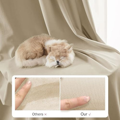 Beauoop Beige Velvet Curtains for Bedroom Living Room 52x108 2 Panels - color: Beige, size: 52"W x 108"L (Pack of 2)