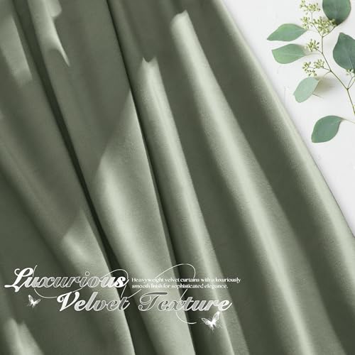 Manyshofu Sage Green Velvet Curtains, 2 Panels Blackout 52x84 | Luxurious Velvet Feel, Thermal Insulated Noise Reducing, Dual Back Tab And Rod Pocket Hanging, Machine Wash Fade-Resistant - color: Sage Green, size: 52"W x 84"L (Pack of 2)