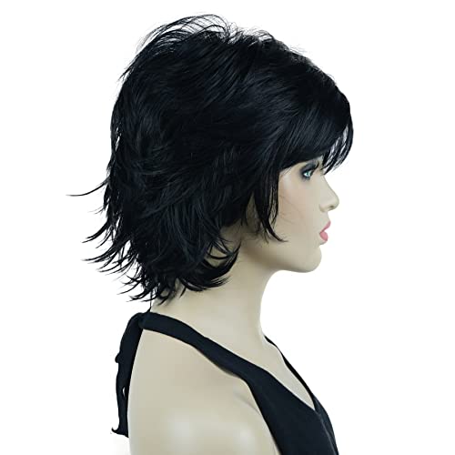 Lydell Short Layered Shaggy Wavy Full Synthetic Wigs Black - color: 1 Black