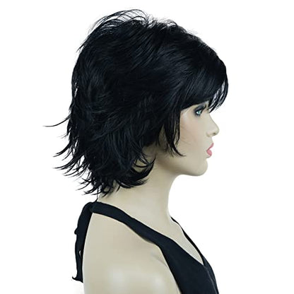 Lydell Short Layered Shaggy Wavy Full Synthetic Wigs Black - color: 1 Black
