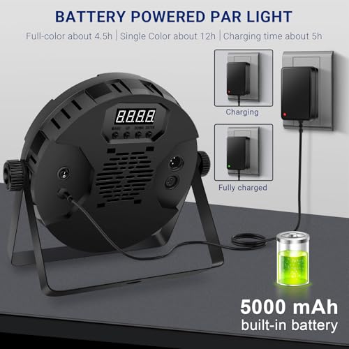 90W Dimmable RGB Battery Par Lights by Remote & DMX Control (2Pack) | 20H Single Color 5H Charging, Rechargeable LED Par, Uplight for DJ Party Event Wedding Church Concert Band Club