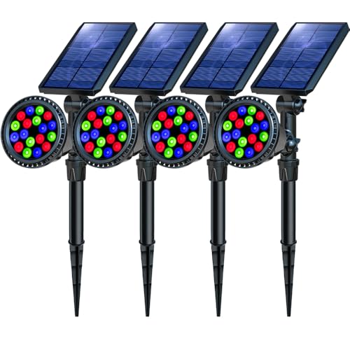 Solar Spot Lights Outdoor, 9 Color Modes, 18 LED Spotlight, 600LM Landscape Lights, Solar Powered for Garden, Yard, Driveway, Tree, Christmas, Halloween Decor (4 Pack) - color: Multicolor, size: 4 PACK