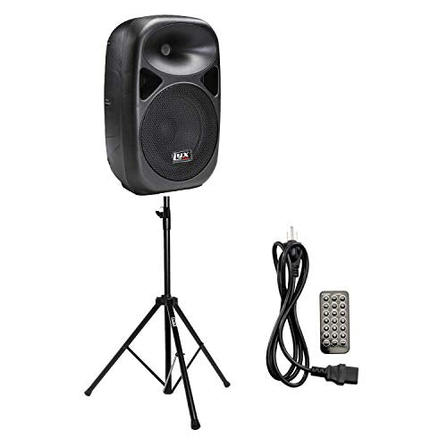 LyxPro SPA-10 10" Portable PA Speaker System With Metal Tripod Stand Combo Kit Power Active Amplifier Equalizer Bluetooth SD Slot USB MP3 XLR 1/4" 1/8" 3.5mm Inputs Remote Control - size: 10 Inch + Stand