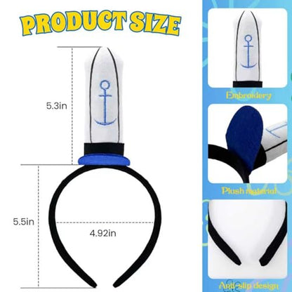 Sailor Hat Costume Headband, Hamburger Restaurant Employee Role Play Navy Anchor Adult Cap for Cosplay, Cartoon Theme Party Accessory for Women and Men