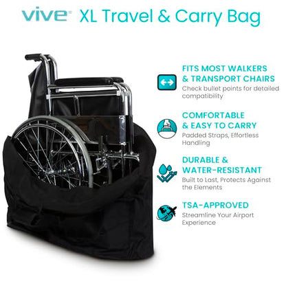 Vive XL Carry & Travel Bag for Rollator Walkers & Transport Chairs - Cover Carrier Accessory for Car Travel, Storage, Seniors - Accessories - Waterproof with Padded Straps