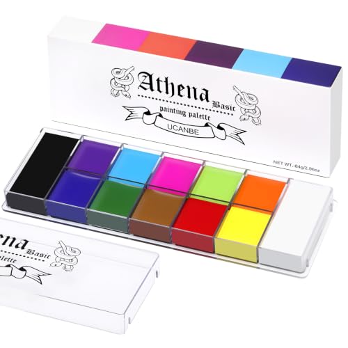 UCANBE Athena Basic Face Body Paint Oil Palette, 12 Color Large Black White Professional Face Painting Makeup Kit, Facepaint Pallet for Halloween SFX Party Art Stage Costume Cosplay Clown Goth Make Up