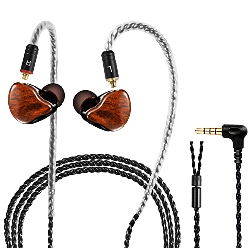 in Ear Monitor Headphones, HiFi Stereo IEM Earphones, Dynamic Dual Driver Wired Earbuds with Detachable Cable, Noise Canceling Headset for Singers Musicians Drummers Audiophile (Wood Grain) - color: Wood Grain, size: No Mic