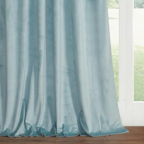 Roslynwood Velvet Eggshell Blue Curtain 63 inch Long - Curtains Block Light Rod Pocket Thermal Insulated Window Drapes Set for Living Room/Bedroom/Dining Room, W52 x L63, 2 Panels - color: Eggshell Blue, size: 52"W x 63"L (Pack of 2)
