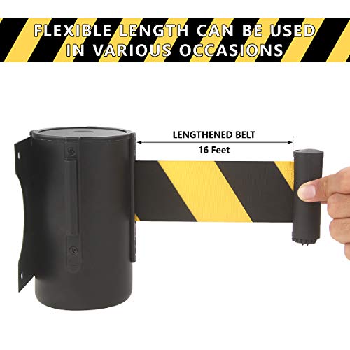 A-KARCK Wall Mount Retractable Belt 16 Foot 2 Packs, Crowd Control Wall Barrier with Steel Case Black and Yellow Belt Works in Any Weather Conditions - size: Black and Yellow Belt 2PCS