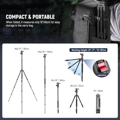 NEEWER 77 Inch Camera Tripod Monopod for DSLR & Phone, Aluminum, TP77 | 360° Panoramic Ball Head, 2 Axis Center Column, Arca Type QR Plate, Bag, Compact Lightweight Travel Tripod, 34lb Max Load - style: Travel Tripod