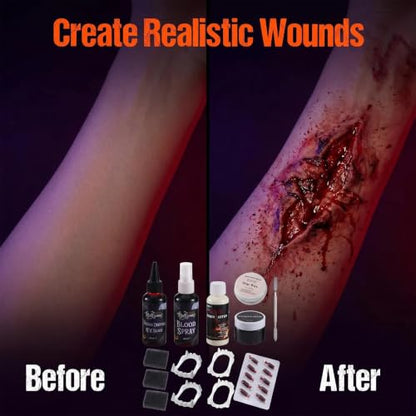 SFX Makeup Kit Fake Blood Scar Wax Liquid Latex Cosplay Set | All-in-one Halloween SFX makeup kit for zombie & vampire cosplay costumes stage performance
