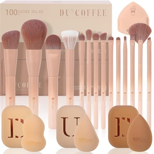 DUcare 21pcs Makeup Gift Set,with 14Pcs Makeup Brush set 3pcs Makeup Sponges 3pcs Sponge Holder 1pc Powder Puff for Foundation Blending Powder Blush Eyeshadows - color: 14pcs