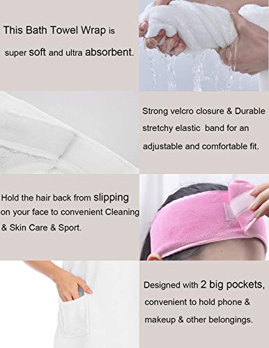 Veseacky Women Bath Wrap Towel for Womens Shower with Pocket Adjustable Spa Robe & Facial Headband - color: Army Green, size: XX-Large