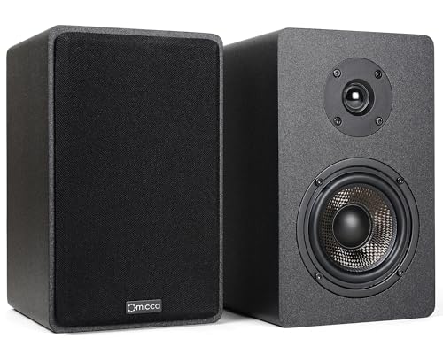 Micca MB42X Advanced 2-Way Passive Bookshelf Speakers, Stereo Pair, Black | Amplifier Required, 4-Inch Carbon-Fiber Woofer, 0.75-Inch Silk-Dome Tweeter, Desktop, Home Theater, Surround Sound - style: MB42X Advanced Bookshelf Speakers