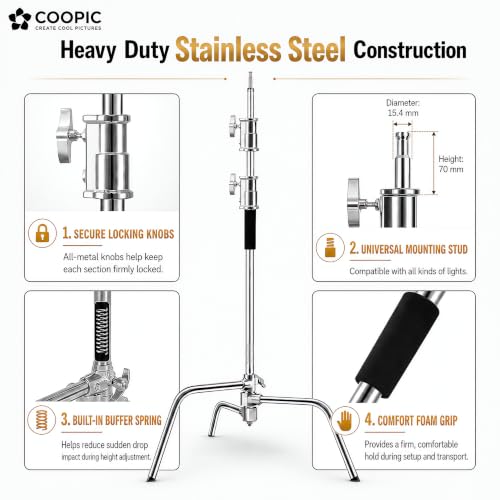 C Stand with Boom Arm, 9.18ft/280cm Heavy Duty Stainless Steel Photography Light Stand | 40.6in Holding Arm, 2 Grip Heads, Turtle Base, 4 Spring Clamps, Sandbag & Carry Bag for Studio Video Lighting - size: M280 CSTAND + BAG + SANDBAG + 4PCS CLAMPS