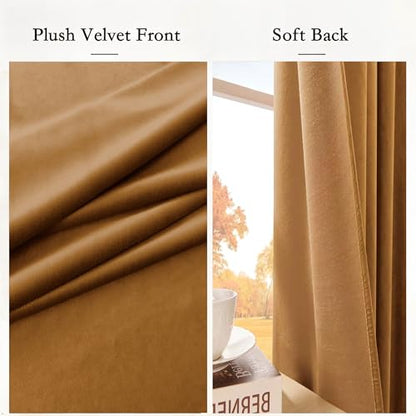 Timeper Gold Brown Velvet Curtains W62 x L84 inches 2 Panels, Light Blocking Curtains for Bedroom Living Room Thermal Insulated Luxury Super Soft Window Drapes,Back Tab & Rod Pocket - color: Gold Brown, size: 62"W x 84"L (Pack of 2)