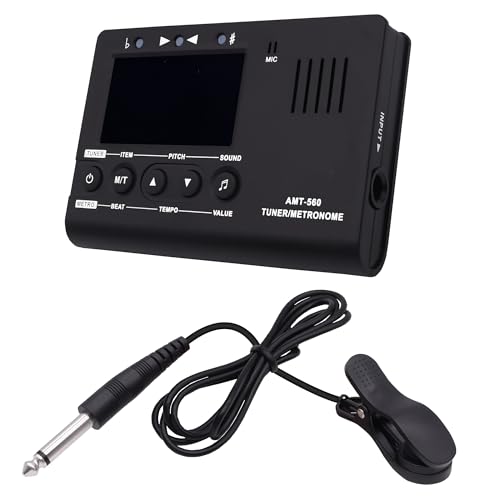 Metronome Guitar Tuner Tone Generator 3 in 1 Digital Metronome Bass Violin Tuner with Contact Clip-on Microphone for Chromatic Guitar Ukulele, Flute- Use AAA Battery (Not Included)