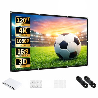 Aurzen 120-Inch Projector Screen, 16:9 4K HD, Foldable Anti-Crease, Portable Double-Sided Screen for Indoor/Outdoor Home Theater & Backyard, White (120 inches) | Foldable Anti-Crease, Portable Double-Sided, Indoor/Outdoor Home Theater & Backyard