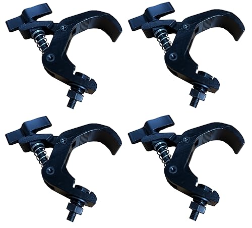 Four (4) Pack Black Heavy Duty Truss Clamp, 330 lb Aluminum Alloy DJ Light Clamps, Fits 1.5-2.0 Inch Truss for Stage Lighting Projector Par Lights