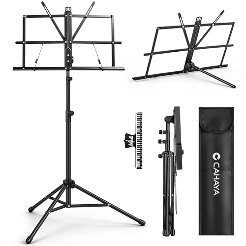 CAHAYA Portable Sheet Music Stand Dual-Use Desktop/Floor Height Adjustable | Music Book Holder Up to 47.2” Folding Lightweight with Carrying Bag and Clip for Students Musicians Outdoor Performances