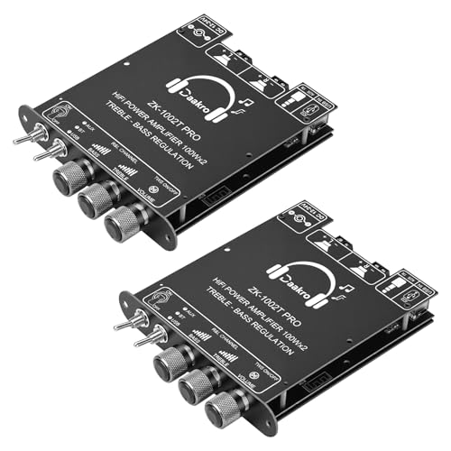 Daakro 2PCS ZK-1002T PRO 2.0 Channel Bluetooth 5.3 Amplifier Board 200W HiFi Audio AMP with Treble and Bass, TWS,BT USB and AUX Inputs, DC 12-24V 2.0 Channel Stereo AMP Module for DIY Speakers - color: 2PCS ZK-1002Tpro