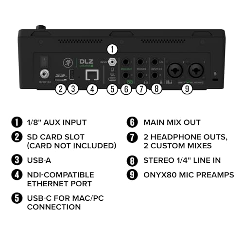 Mackie DLZ Creator XS Adaptive Digital Mixer for Podcasting, Streaming and YouTube with User Modes, Mix Agent Technology, Auto Mix, Onyx80 Mic Preamps - style: DLZ Creator XS