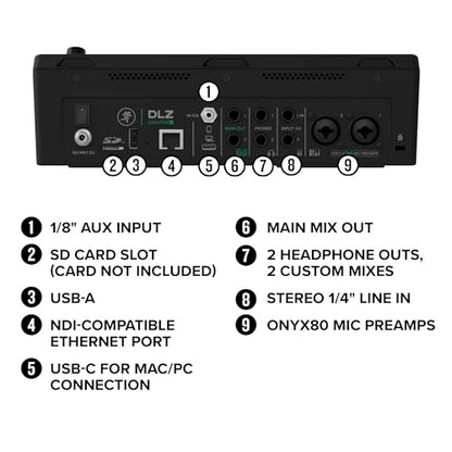 Mackie DLZ Creator XS Adaptive Digital Mixer for Podcasting, Streaming and YouTube with User Modes, Mix Agent Technology, Auto Mix, Onyx80 Mic Preamps - style: DLZ Creator XS