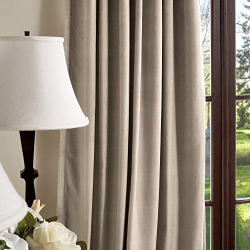 Martha Stewart Lucca Velvet Blackout Back Tab Window Curtain Panel Pair, 84", Linen Beige - color: Linen, size: 50"W x 84"L (Pack of 2)