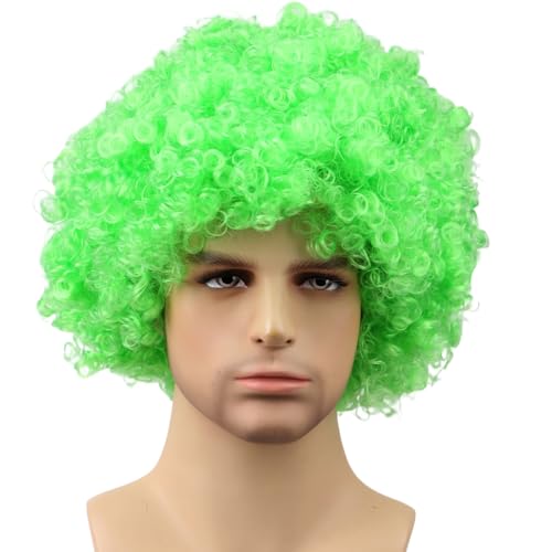 Funny Wigs for Women Men Green Crazy Clown Wigs Fans Wig Short Afro Curly Costume Wig for Halloween Parties Cosplay Stage Performance Christmas Party Wig(Large Size,Green) - color: Green, size: Large Size
