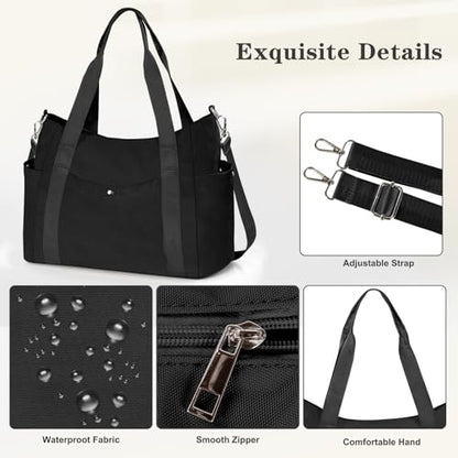 Geestock Tote Bag for Women, Lightweight Large Work Tote Bag, Nurse Handbag Multi-pocket Shoulder Crossbody Tote Bags - color: Black