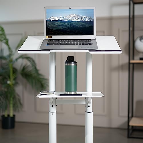VIVO White Mobile 24 x 16 inch Lectern Podium, CART-V03W | Height Adjustable, Tilting Desktop, Rolling Laptop Cart on Wheels, Steel Design, Holds 44 lbs - color: White