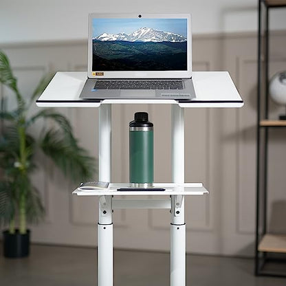 VIVO White Mobile 24 x 16 inch Lectern Podium, CART-V03W | Height Adjustable, Tilting Desktop, Rolling Laptop Cart on Wheels, Steel Design, Holds 44 lbs - color: White
