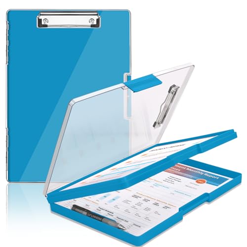 SFLHHDM Clipboard with Storage,Heavy Duty Clip Boards 8.5x11 with 2 Storage Case,Clear Visible Panel Storage Clipboards,Side Opening Nursing Clipboard Folder for Office Supplies (Royal Blue) - color: Royal Blue