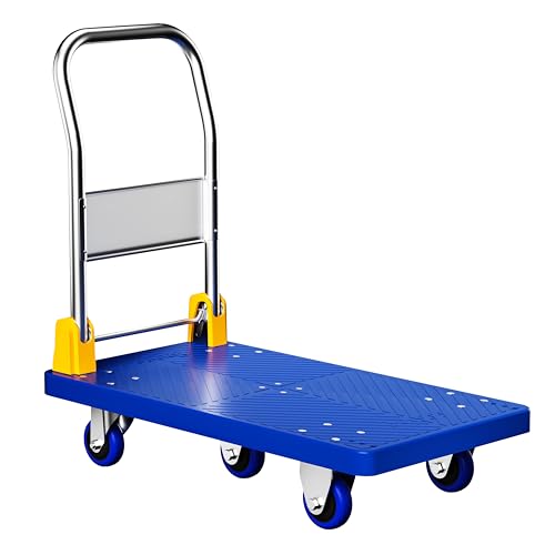 Push Cart Dolly, Collapsible Hand Truck Platform 360 Degree Swivel Wheels with 1320lb Weight Capacity, Platform Truck for Loading and Storage (Blue) - size: 1320bs, 24.5"x40.5"(WxD)