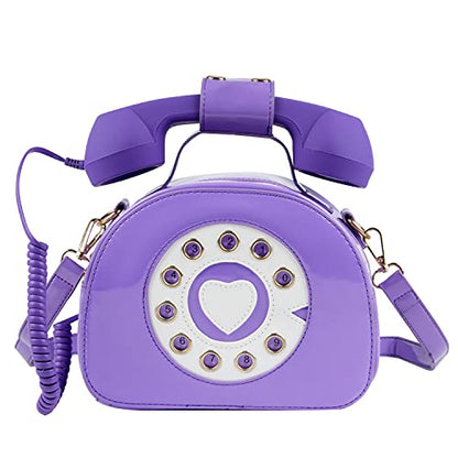 Oweisong Fun Telephone Purse for Women Novelty Pink Phone Tote Handbags Top Handle Shoulder Crossbdoy Bag - color: Bright Purple