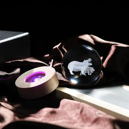 3D Hippopotamus Gifts for Women Crystals Ball 60mm - Hippopotamus Figurines Decor Glass Animals Figurine Hippo Gifts Stuff for Room Birthday for Best Friend Lovers Keepsake Paperweight - style: Hippo