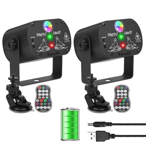 2-Pack Party Lights DJ Disco Light, RGB LED Strobe Light, Battery Powered Sound Activated Projector with Remote Control for Christmas Halloween Decorations Birthday Stage Show Dance Wedding - size: Battery Powered*2