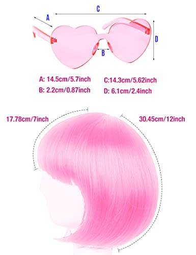 LIULIUBTY Short Bob Hair Wigs Straight with Flat Bangs Synthetic Colorful Cosplay Daily Party Neon Wig for Women + Free Wig Cap 12" Natural As Real (Cute Pink) - color: Cute Pink