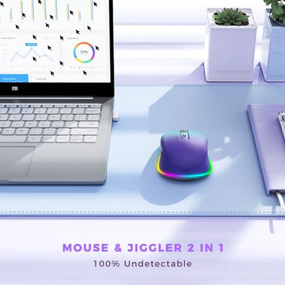 PEIOUS Wireless Mouse Jiggler, LED Mouse with Built-in Mouse Mover, Purple - color: Gradient Purple
