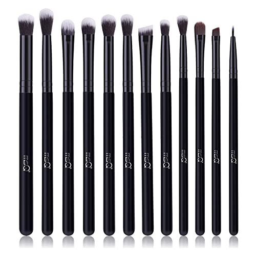 MSQ Eye Makeup Brushes 12pcs Eyeshadow Makeup Brushes Set with Soft Synthetic Hairs & Real Wood Handle for Eyeshadow, Eyebrow, Eyeliner, Blending(Black without bag) - color: Pure Black