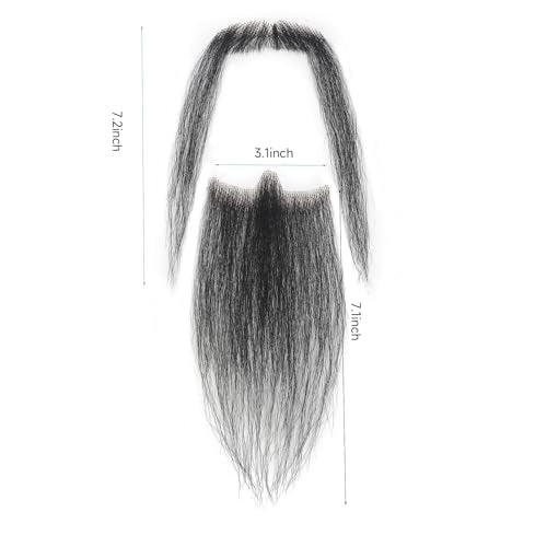 Hand-Tied Human Hair Fake Beard and Mustache for Costumes and Theater | Hand-knotted human hair on lightweight lace creates natural-looking facial hair for costumes, cosplay, theater and film - color: Style 5--black