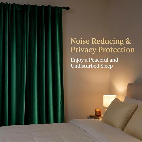 Emerald Green Velvet Curtains 2 Panels - Room Darkening Thermal Insulated Drapes with Back Tab & Rod Pocket for Living Room Bedroom, 52" W x 108" L - color: Emerald Green, size: 52"W x 108"L (Pack of 2)