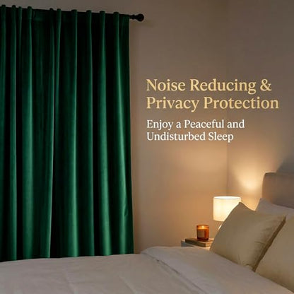 Emerald Green Velvet Curtains 2 Panels - Room Darkening Thermal Insulated Drapes with Back Tab & Rod Pocket for Living Room Bedroom, 52" W x 63" L - color: Emerald Green, size: 52"W x 63"L (Pack of 2)