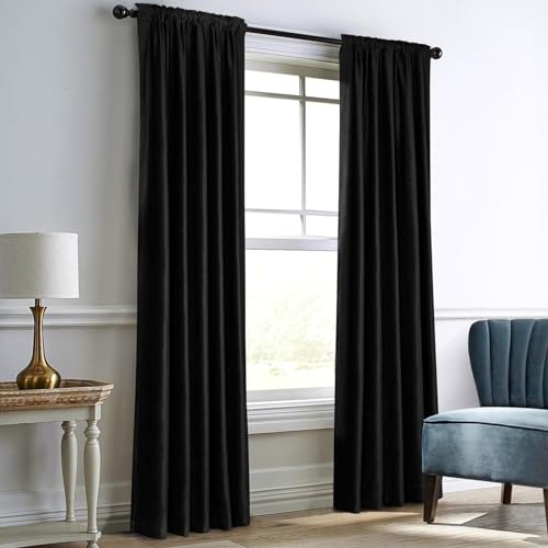 Dreaming Casa Darkening Black Velvet Curtains for Living Room Thermal Insulated Rod Pocket Back Tab Window Curtain for Bedroom 2 Panels 52" W x 96" L | Rod Pocket & Back Tab Top, Blackout Thermal Insulated Window Treatment Drapes for Living Room Bedroom,