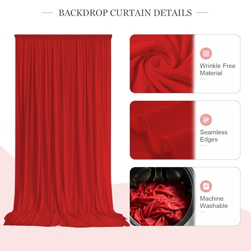 20ft x 10ft Red Wrinkle-Free Backdrop Curtains, Fabric Photo Drapes for Christmas Party Valentine’s Day New Year Patriotic Holidays 4th of July Birthday Photography Background - color: Red, size: 20FTx10FT (W5'xH10', 4 Panels)