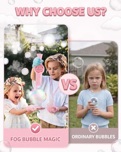 Fog Bubble Machine, Smoke Bubble Wand Machine Rechargeable with Lights & Sound Fog Game for Parties, Beaches, Summe (Pink)